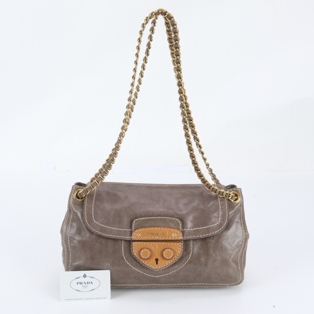 Prada BR4659 Leather 2-Way Chain Shoulder Bag for Women, with Guarantee Card ...